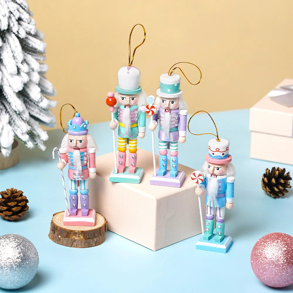 4pcs macaron nutcracker pendant painted candy puppet wooden christmas ornaments holiday party home decor gift xmas tree