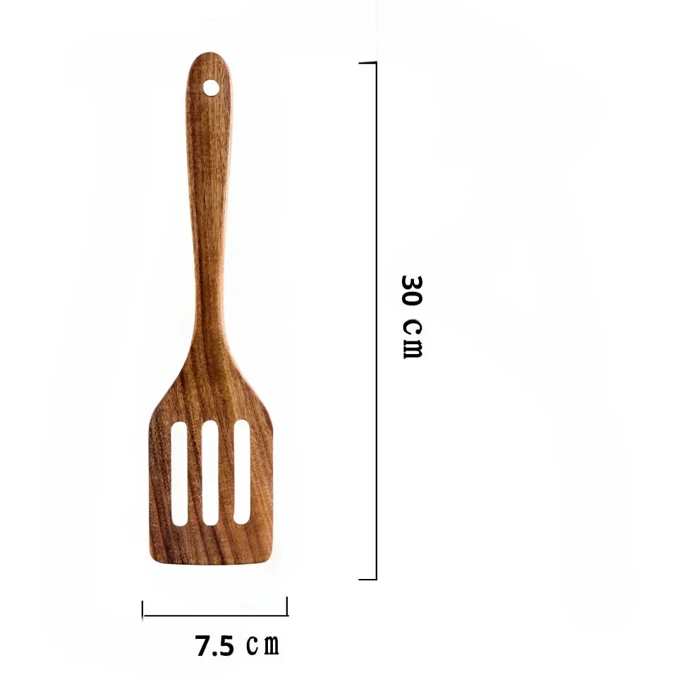 Wooden spoon natural tableware teak wood nanmu super long cooking kitchen utensils for tools - three line shovel j