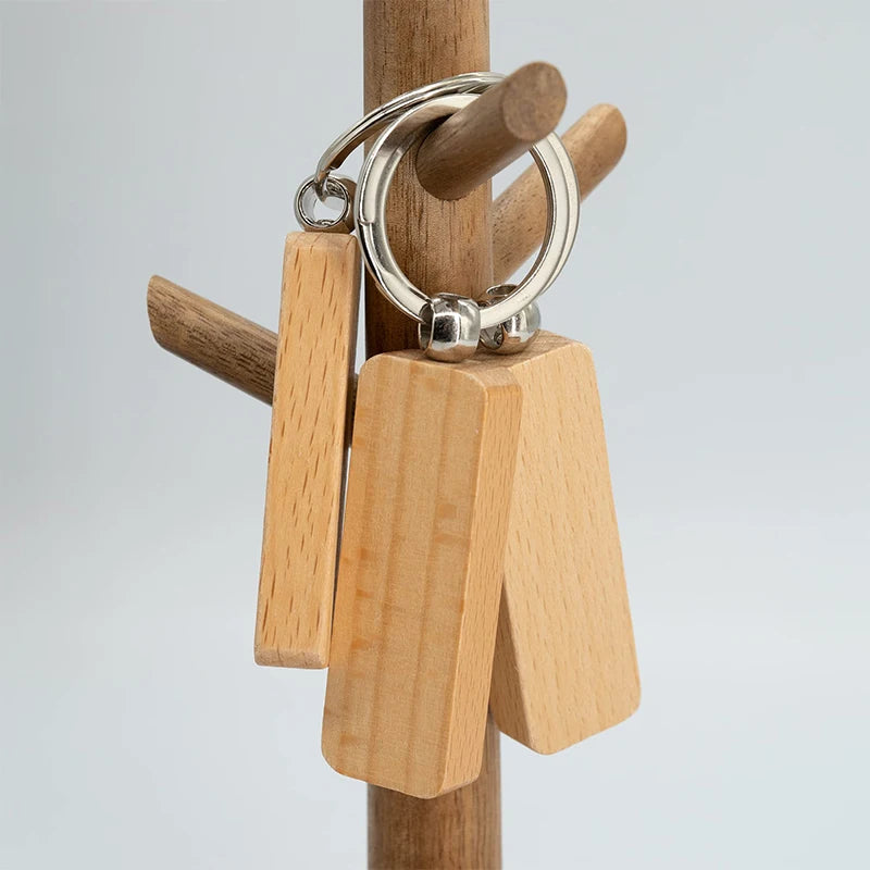 40 pcs diy blank wooden keychain slender rectangle key ring - rectangle - chain