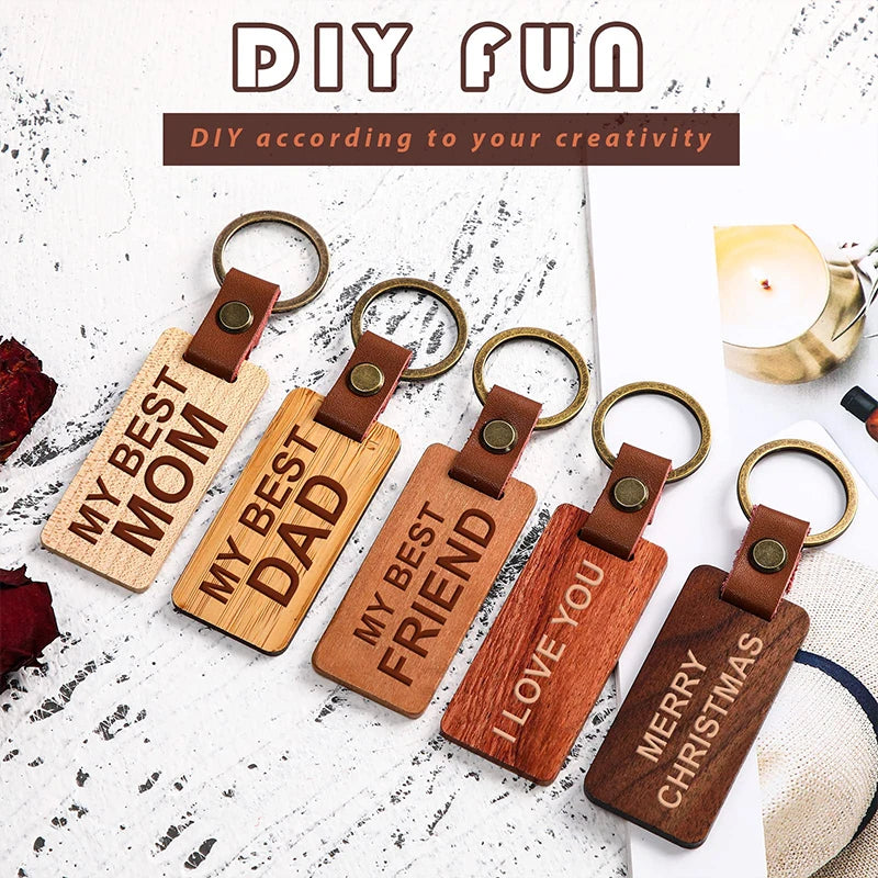 30pcs blank wood keychain wooden keyrings 5 styles of woods - colors mixed - key chain