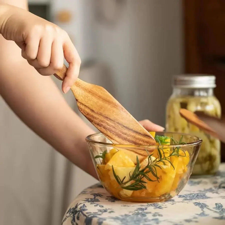 Wooden spatula for sourdough ter mixing cooking baking teak kitchen utensil with flat edge nonstick cookware jars bread