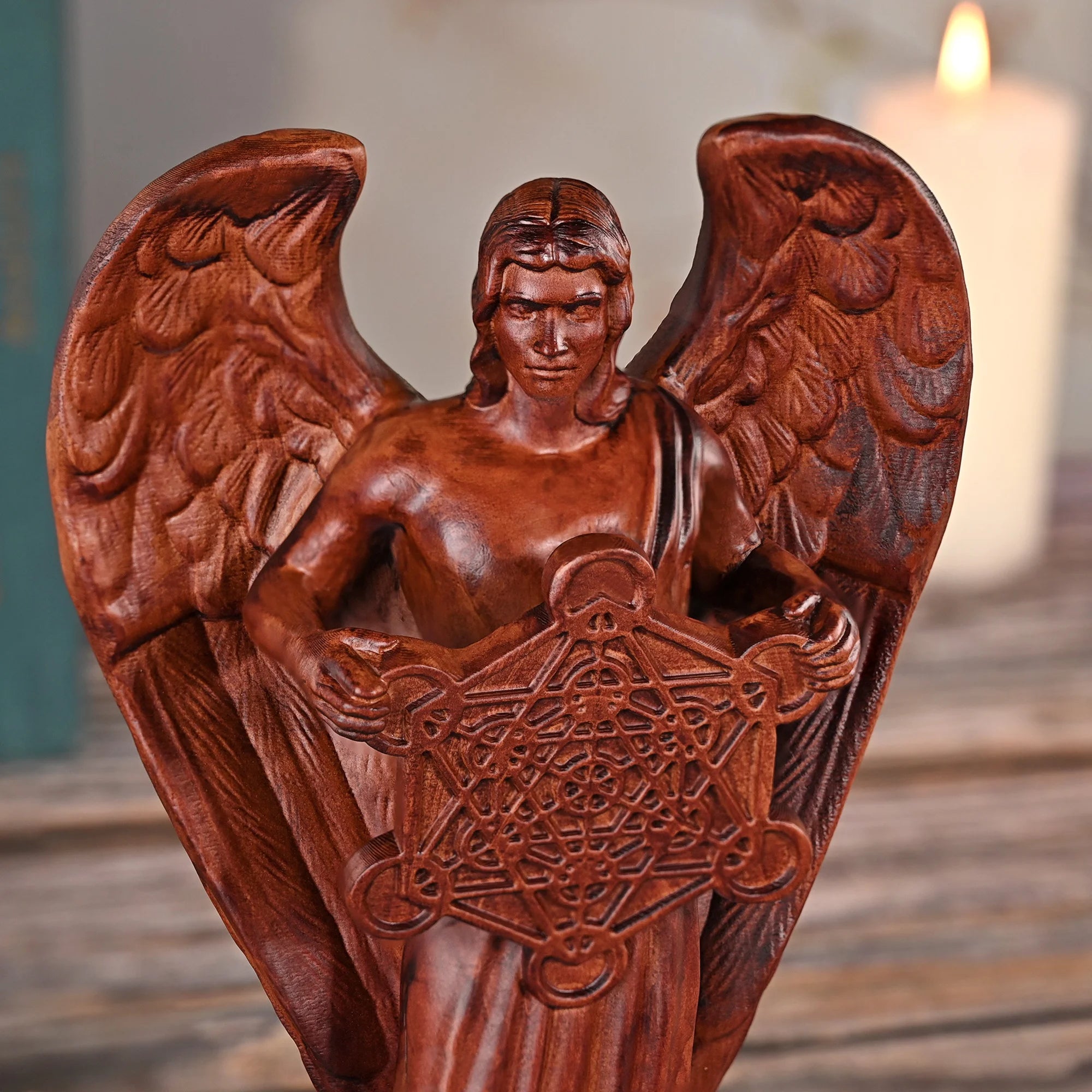 European metron archangel sculpture art decoration home garden club solid wood carving craft - religious (christian)