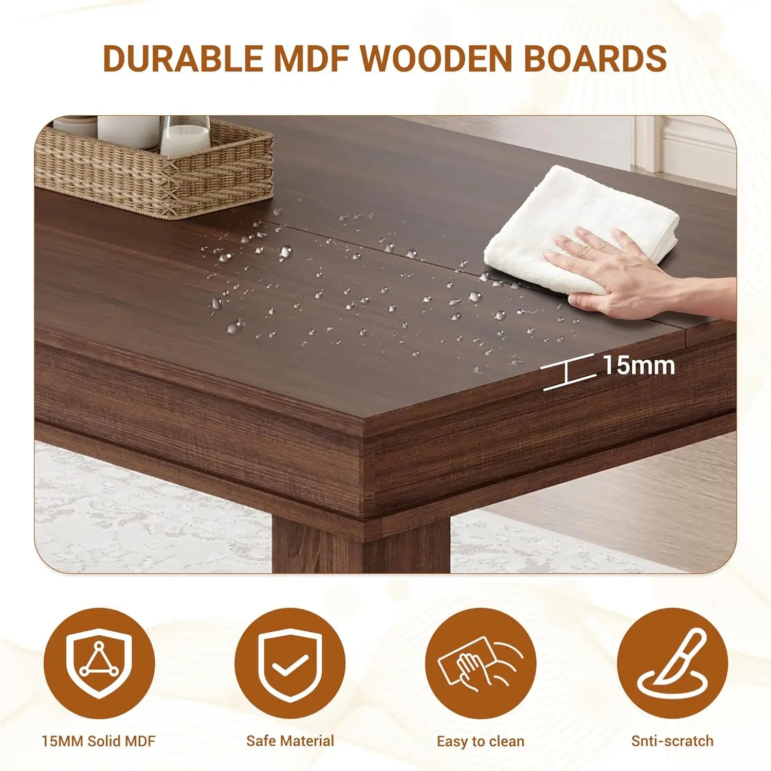 Farmhouse dining table for 6-8 people,brown kitchen tables with wooden sturdy frame living room - brown / united states