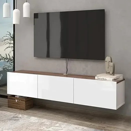Floating tv stand up to 75 inch wall mounted entertainment center - wood like / united states