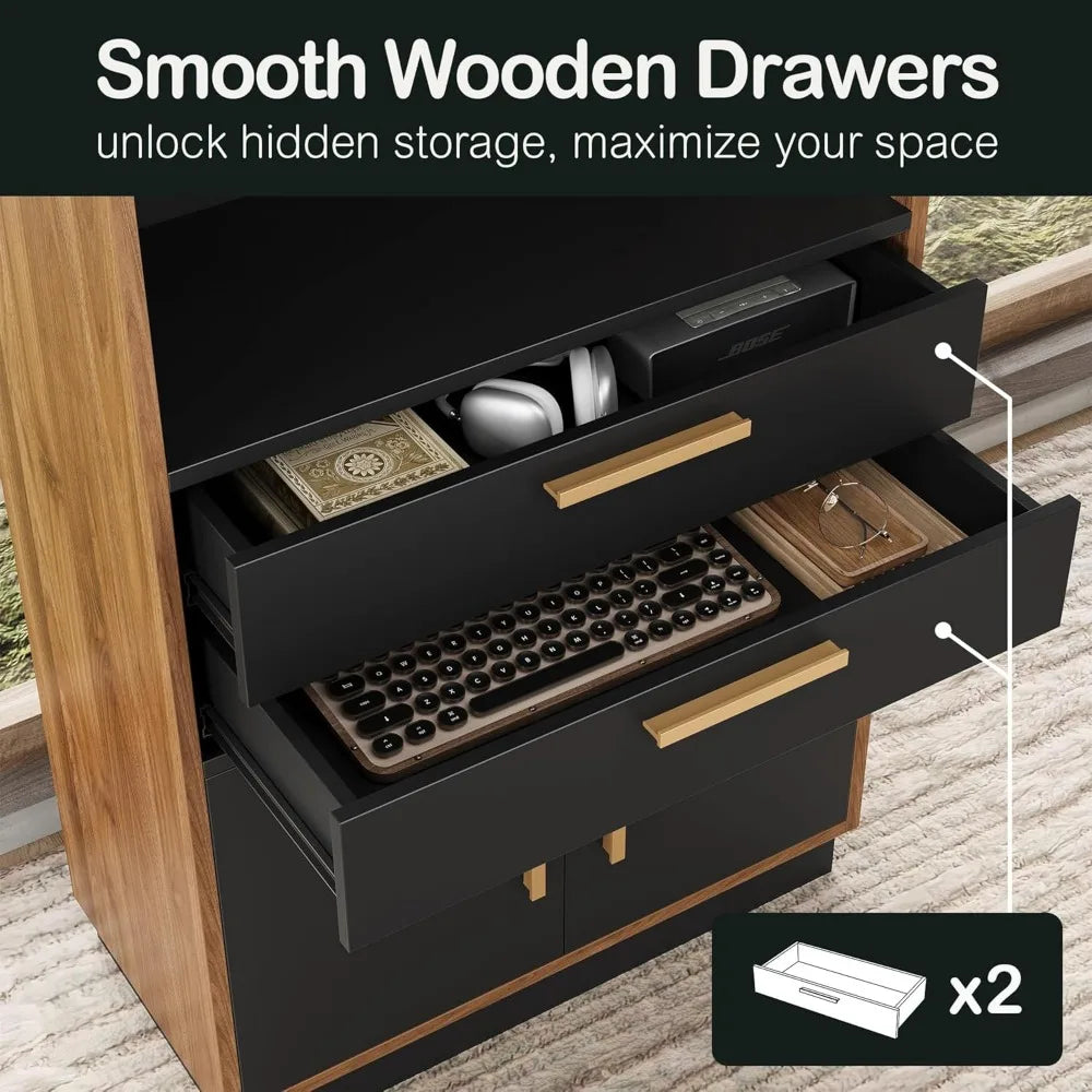 Book shelf with storage 59 inches tall bookshelf doors modern bookcase 5 cubes and 2 drawers wood for hom