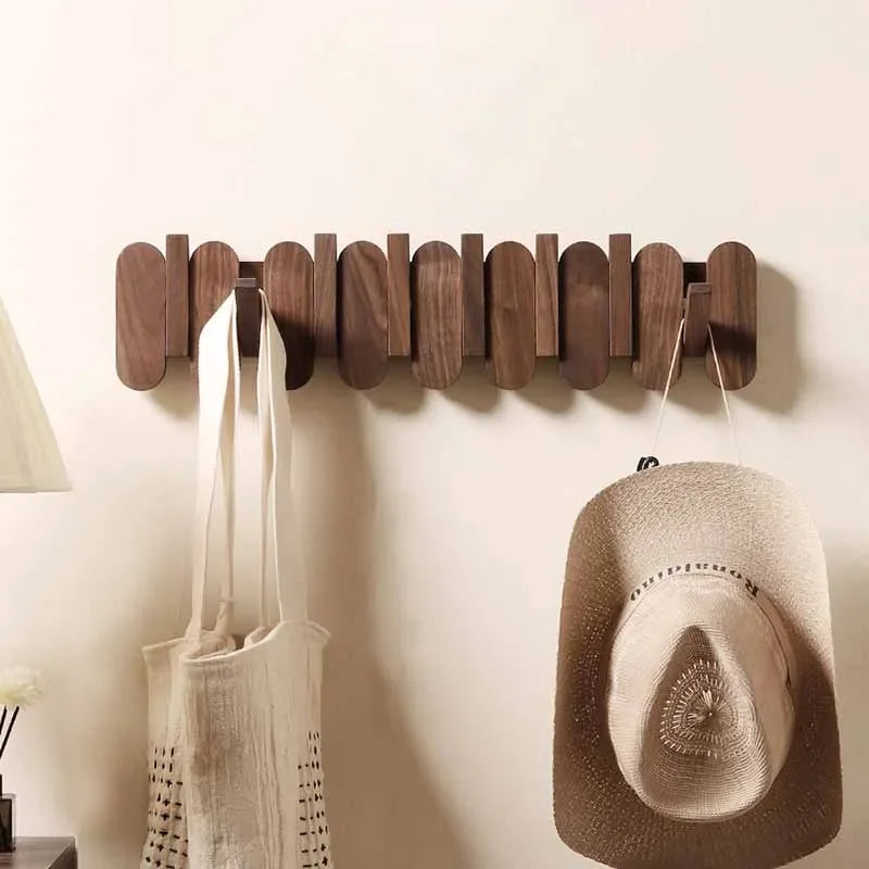 Luxury wall coat rack walnut wood clothes dress hanger hooks backpack pants interior furniture bedroom clothing storage