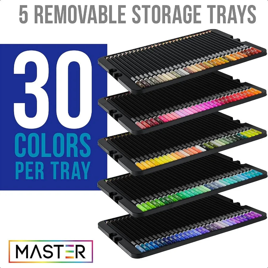 Master 150 colored pencil mega set with premium soft thick core vibrant color leads in tin storage box profional