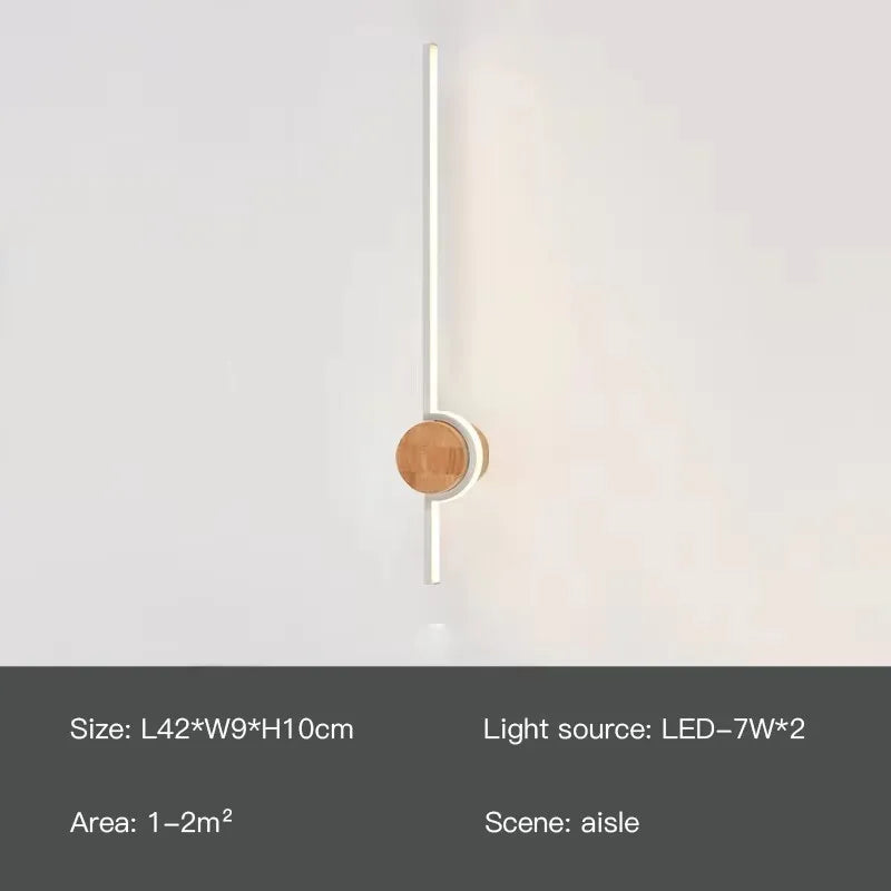 Wood long wall lamp for bedroom bedside living room sofa background modern corridor aisle study led light home decor