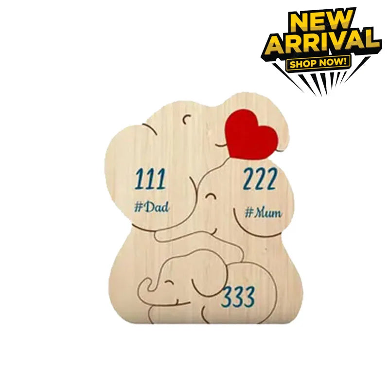 Personalized elephant family wooden puzzle love animal wood custom name sculpture free engraving decor gifts - b-3