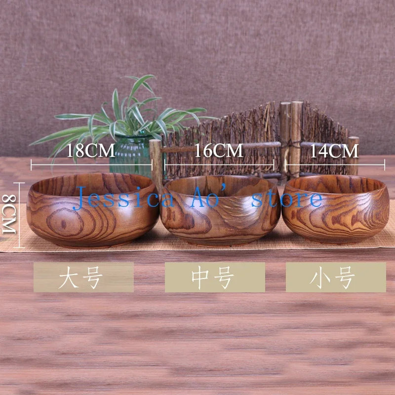 14-18cm natural acacia wood bowl large salad solid big for soup noodles japanese tableware bowls