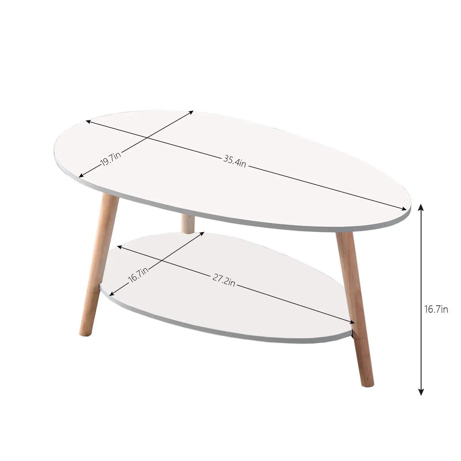 Vabches coffee table oval wood end with 2 tier open storage shelves white modern sofa side for living room furniture