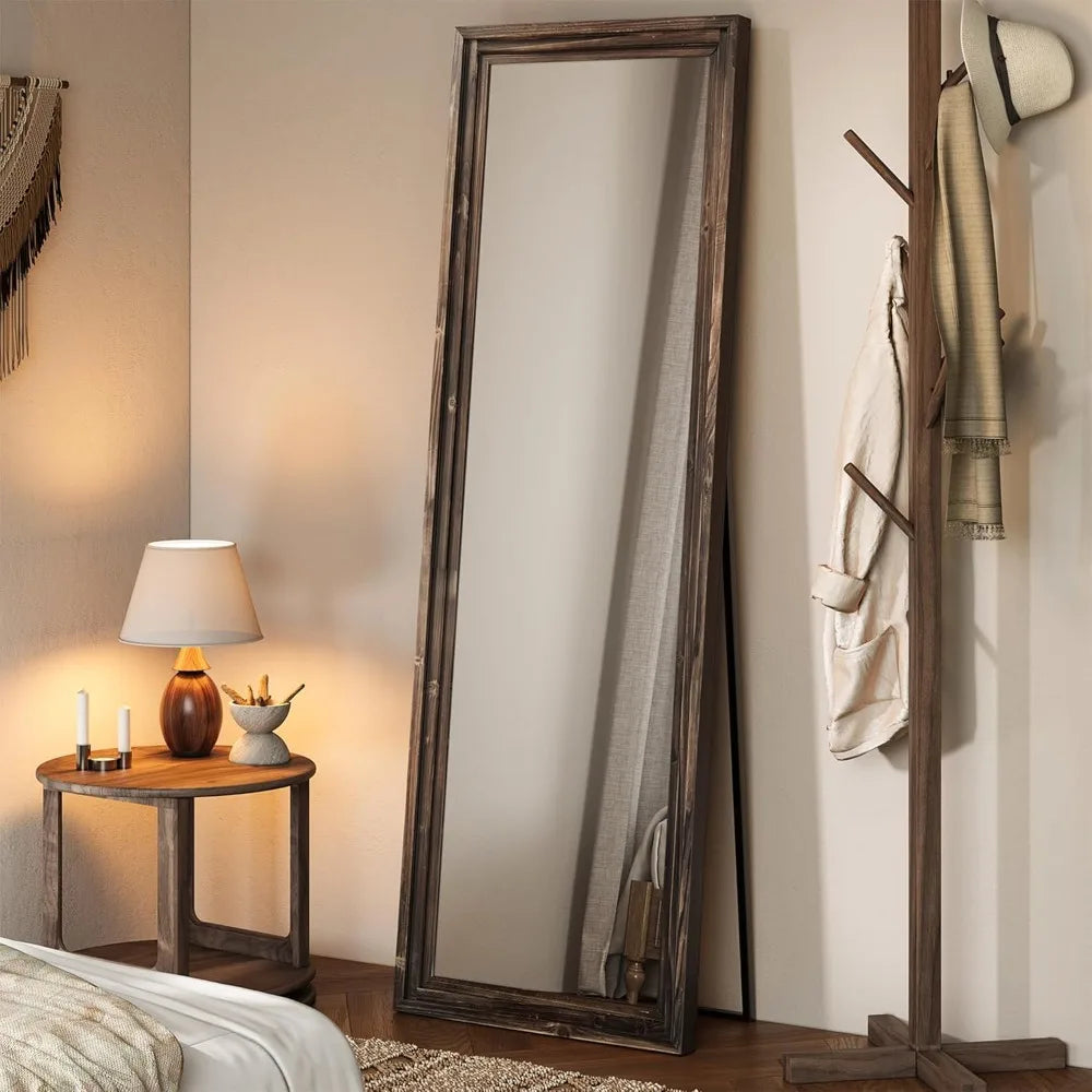 Eull length floor mirror with stand 63’’x21’’ wood frame for bedroom farmhouse wall decor women - united states