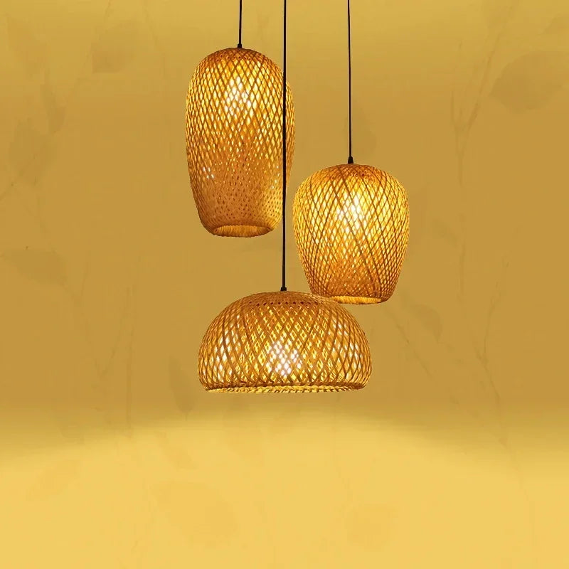Classic 3pcs pendant lamps bambooo wooden e27 chandeliers illumination ceiling lights living room bedroom home lighting