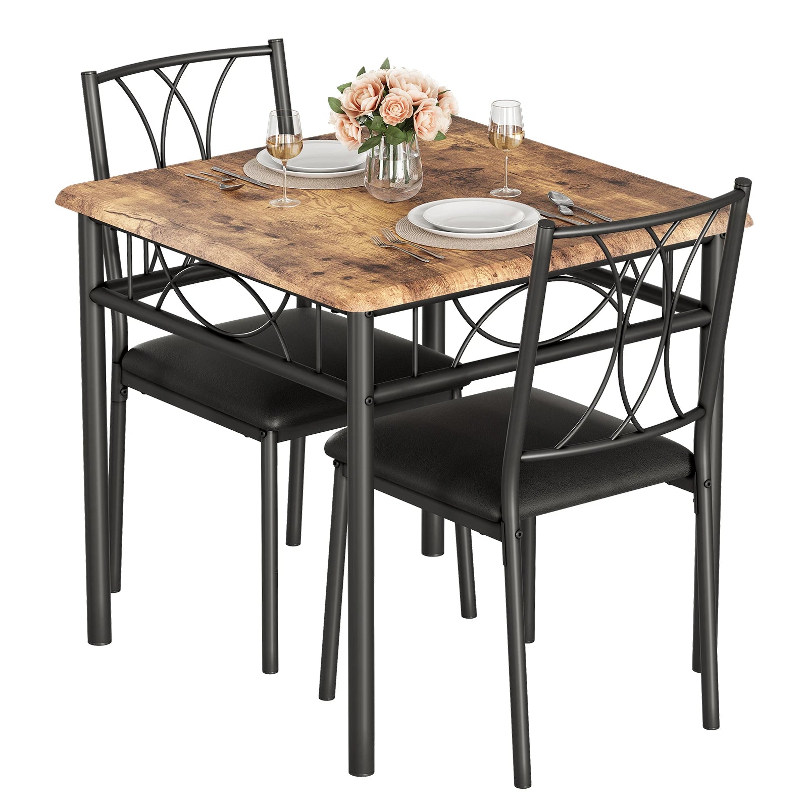 Dining table set for 2 kitchen and chairs square room with metal wood - b upholstered / united states