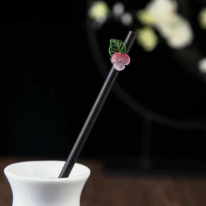 1pc wooden hair stick chinese style winding flower hairpin with tassel elegant lady clip accessories vintage 2024