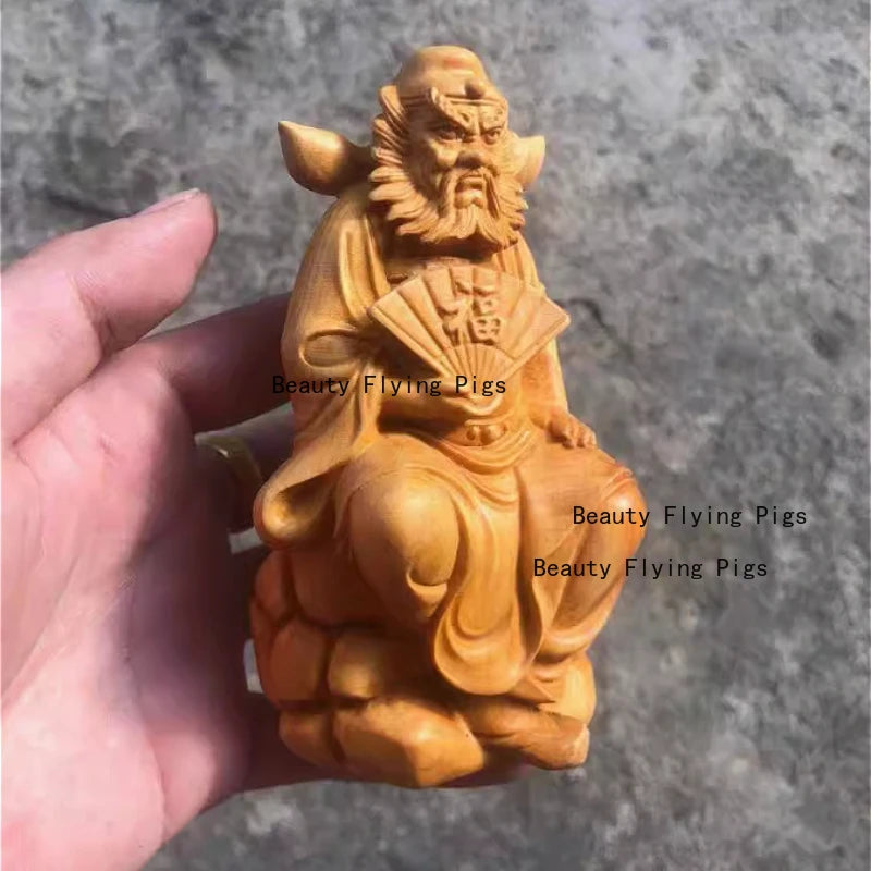 1pc wooden statue of zhong kui exorcist figure home decoration office feng shui sculpture ornaments - 12x7x4.5