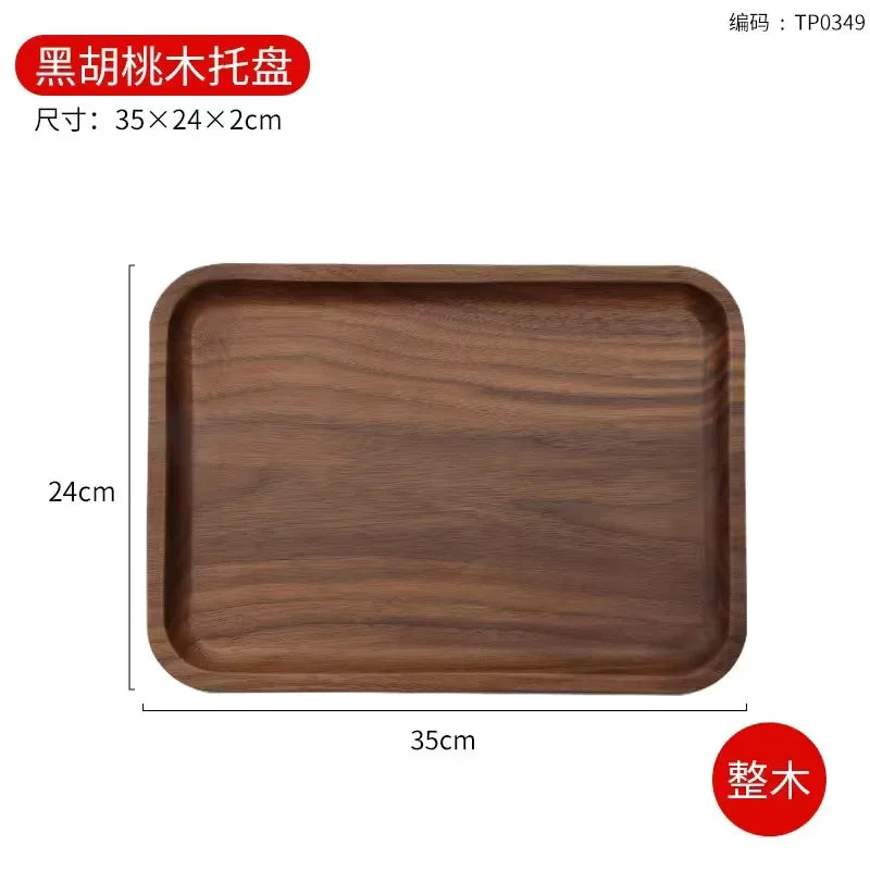 Wooden food tray walnut tea deluxe serving home tableware storage accessories coffee dessert snack - c 24x35x2cm