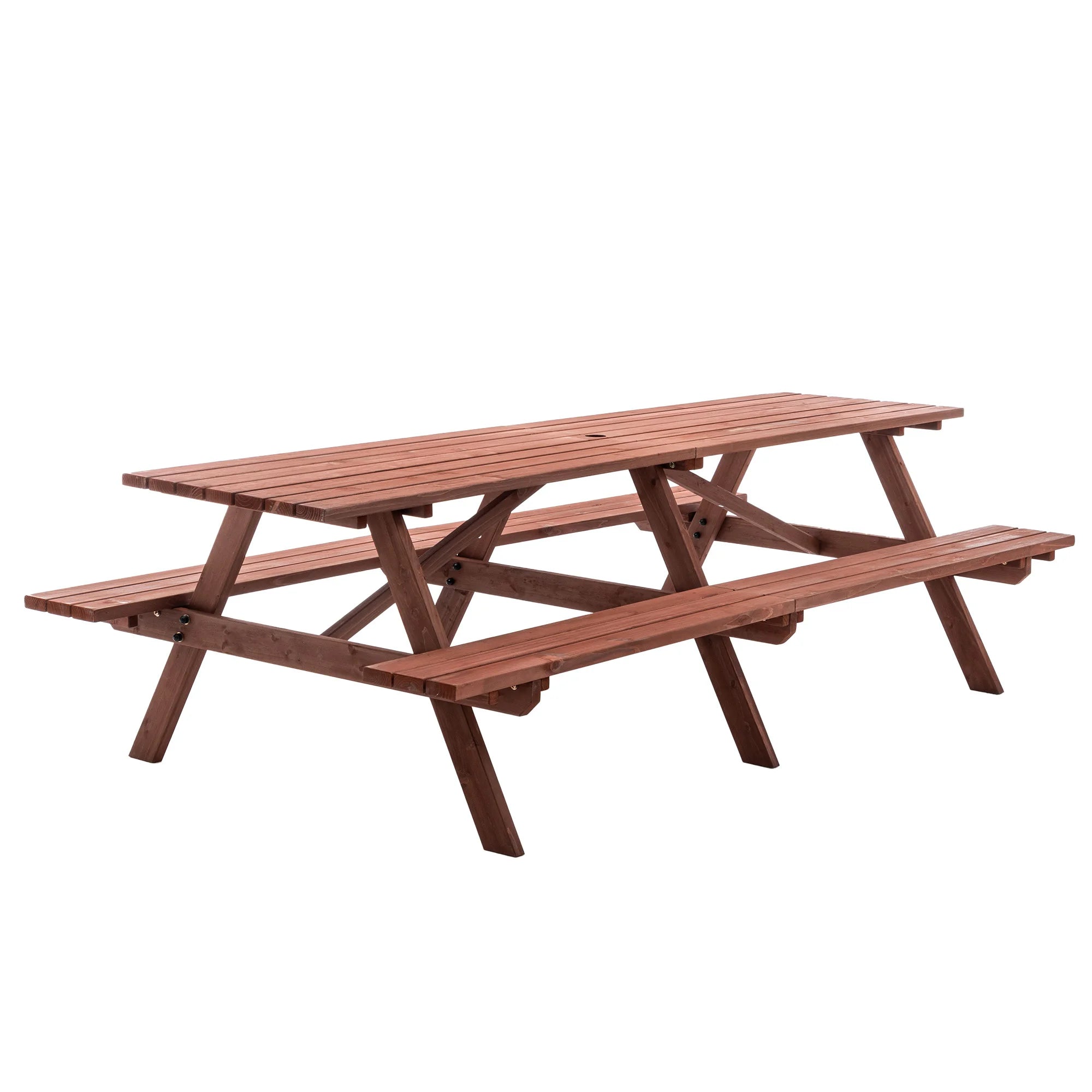 Large 12-person wooden picnic table outdoor weatherproof w/ umbrella hole ideal for bbq & gatherings - chocolate