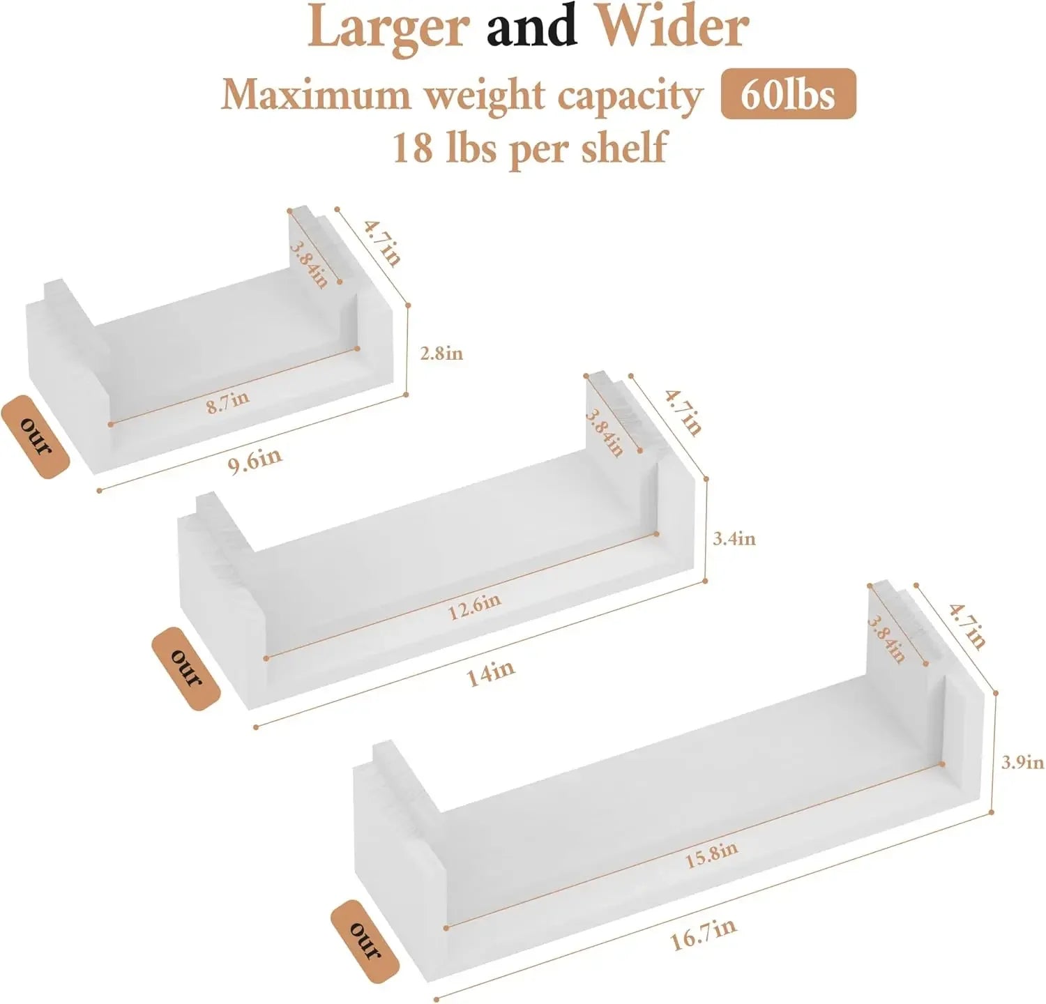 Floating shelves wall mounted solid wood white - united states / 1white