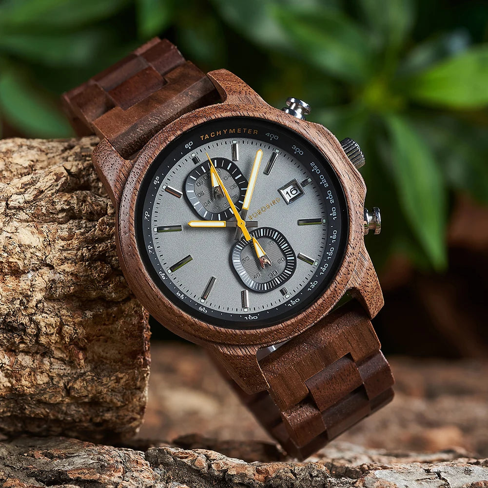 Bobo bird wood watch men luxury timepieces chronograph auto date male quartz wristwatches great gift for custom