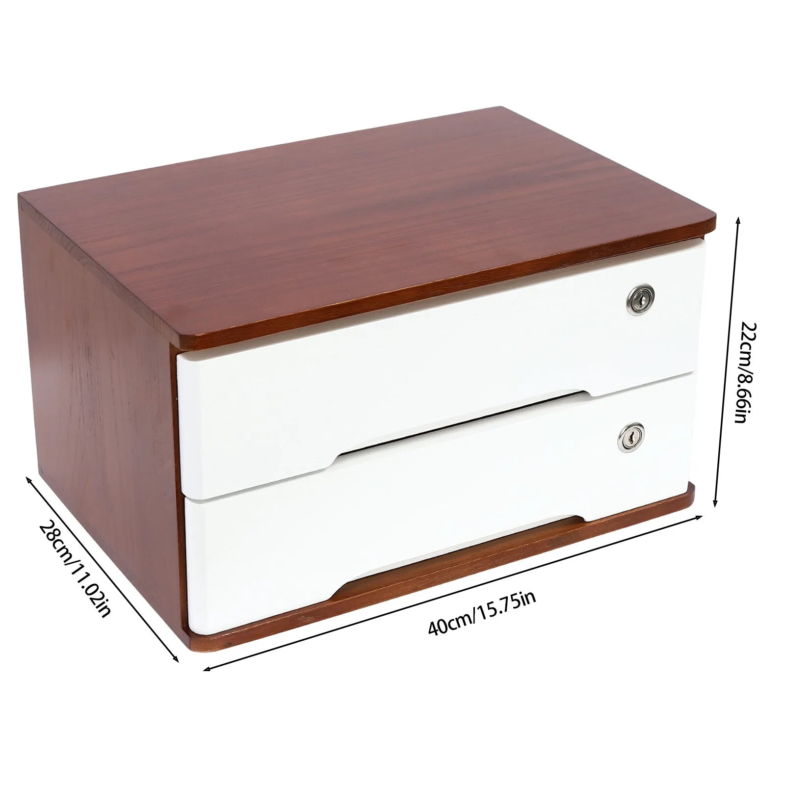 Wooden desktop storage box desk organizer box + lockable drawer - united states / wine red