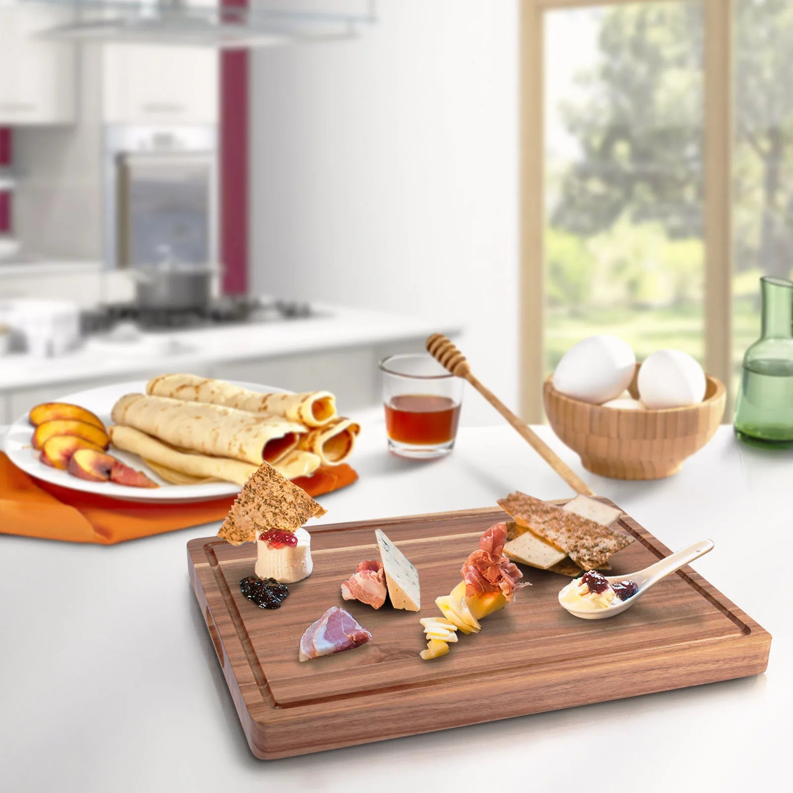 Acacia extra large wood cutting board 1.5 inches thick butcher block reversible wooden kitchen cheese charcuterie