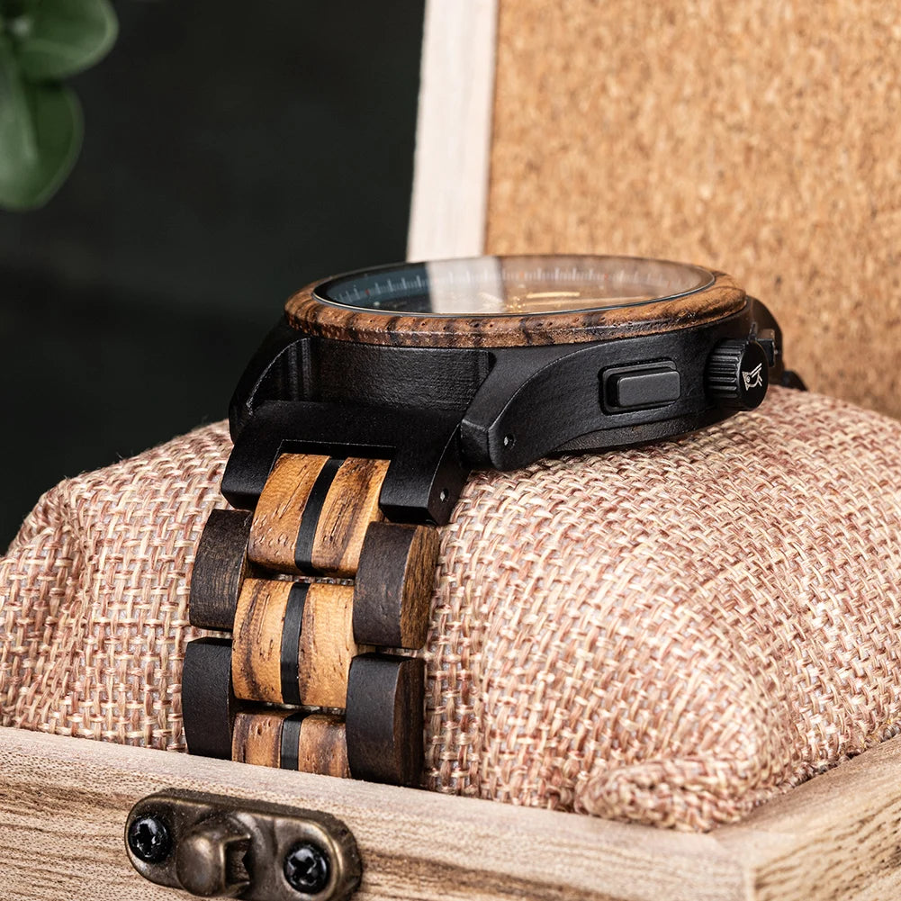 Bobo bird men watches 44mm luxury quartz watch lightweight wooden case and straps for casual support customize gift box