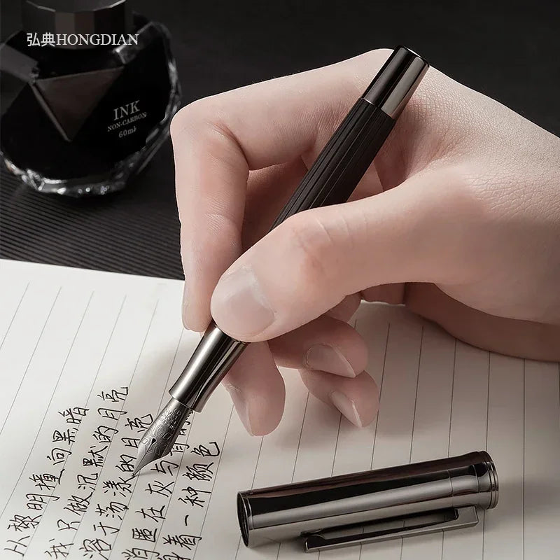 New retro hongdian 1866 balck wood fountain pen soft elastic 35# nib writing ink school office supplies gift pens
