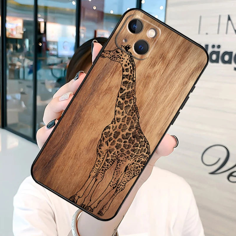 Natural bamboo wood pattern print phone case on for iphone 13 12 11 14 15 16 pro max plus xr x xs max soft back cover