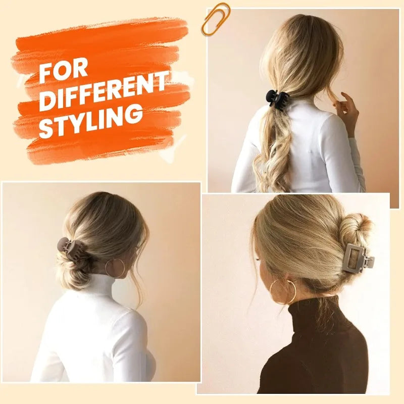 Matte small claw clips rectangle & double row nonslip for thin/medium hair - beige khaki brown black - united states