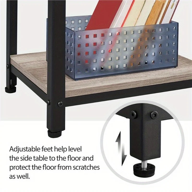 Industrial end table narrow tall telephone side living room gray - united states