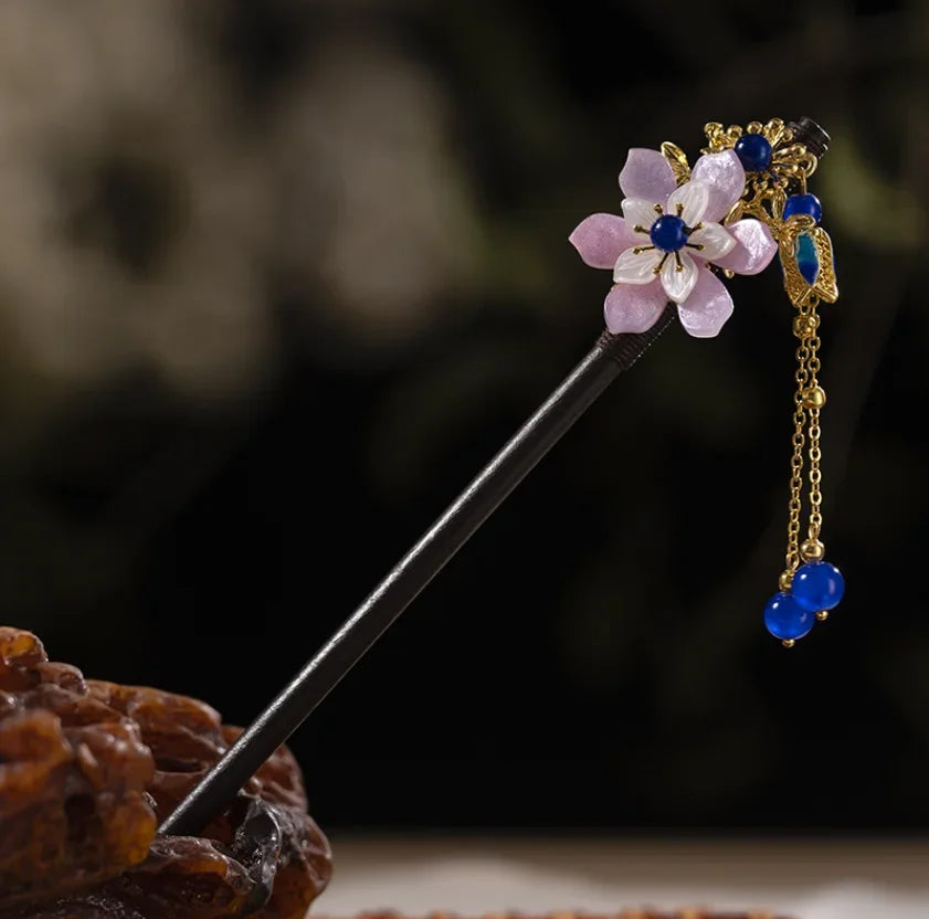 Wood tassel step shaking hairpin chopstick hair stick ancient ornament pan headdress flower styling accessories gifts