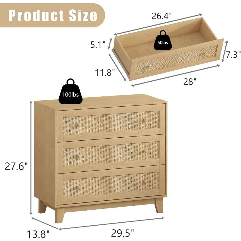 Dresser for bedroom boho small natural rattan closet dressers chest of drawers modern wood clothes storage organizer