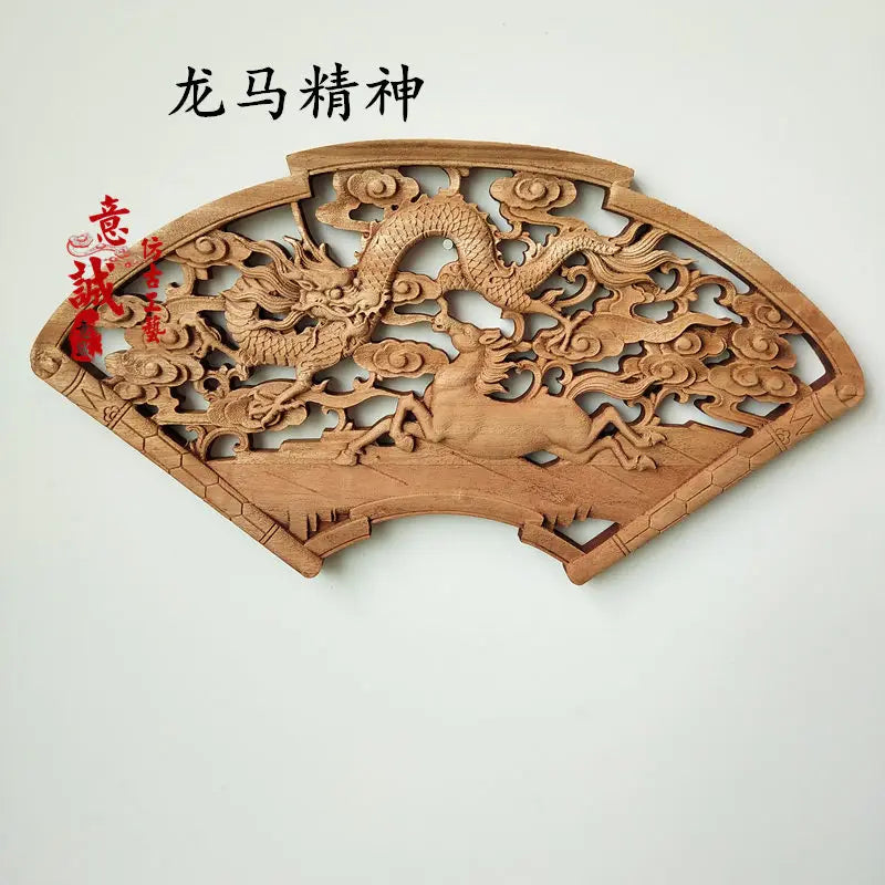 Traditional chinese woodcarving wall hanging camphor wood 3d exquisite dragon phoenix flower carving craft home