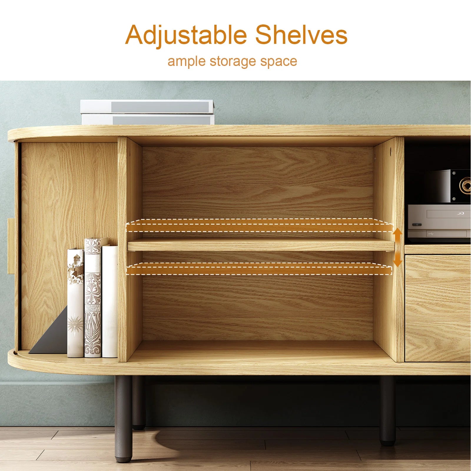 69’’ tv stand w/ power outlet for tvs up to 80’’,entertainment center storage & drawer,tv console adjustable shelves