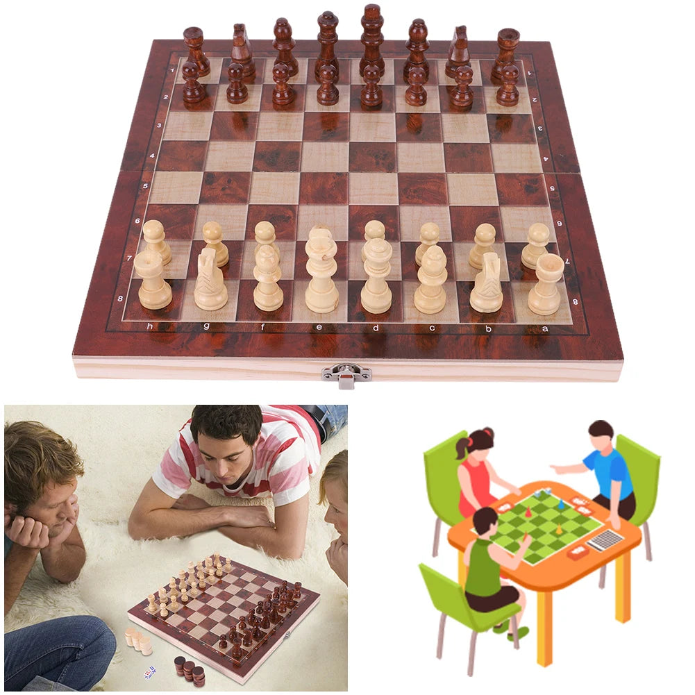 29x29cm large chessboard developing strategic thinking 3 in 1 chess chekers backgammon foldable board for kids adults