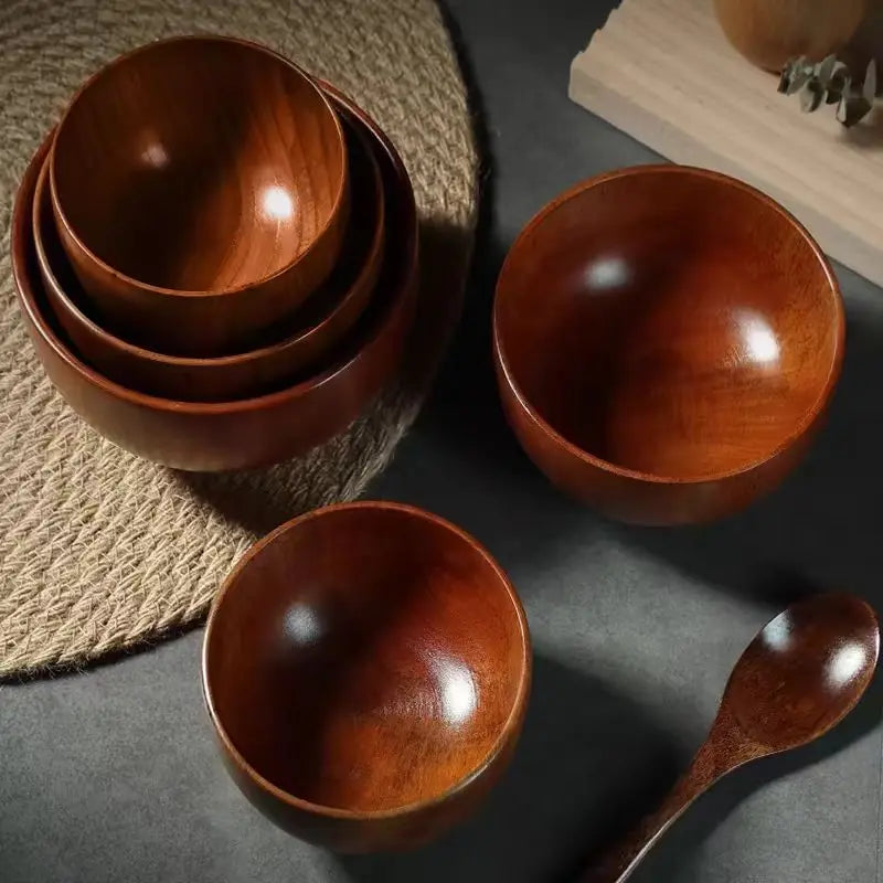 Japanese wooden bowls children drop-proof solid wood large noodle salad ramen bowl vintage household dining room