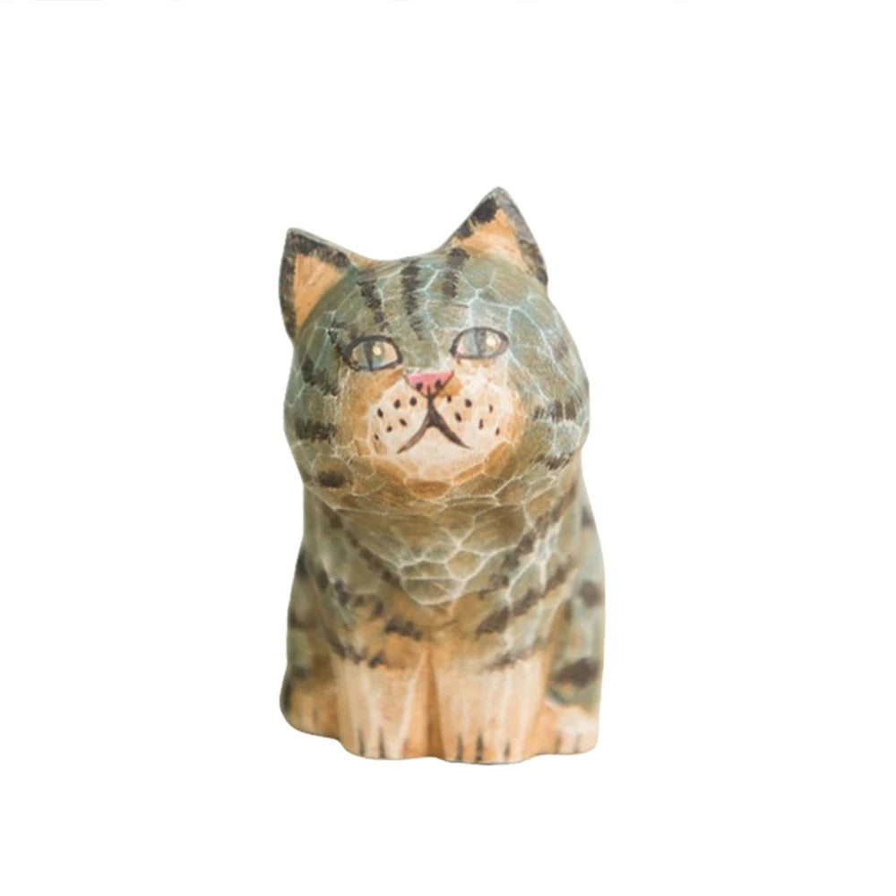 Handcrafted wood carving home decorations decoraciones para el hogar desk accessories room decor handmade vintage cat