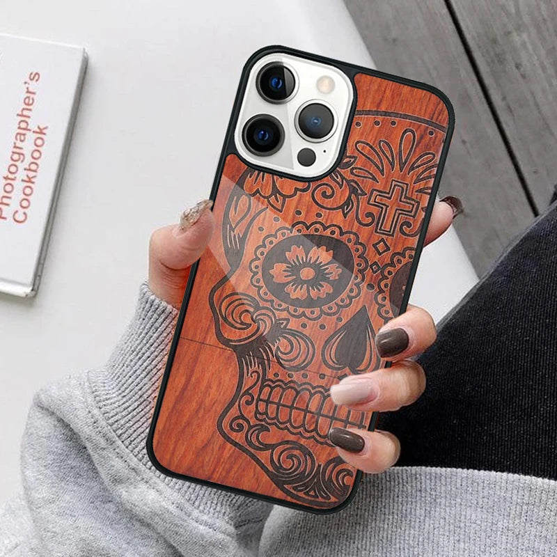 Bamboo wooden animals phone case for iphone 17 air 16 15 14 12 pro max plus magsafe magnetic wireless charging cover