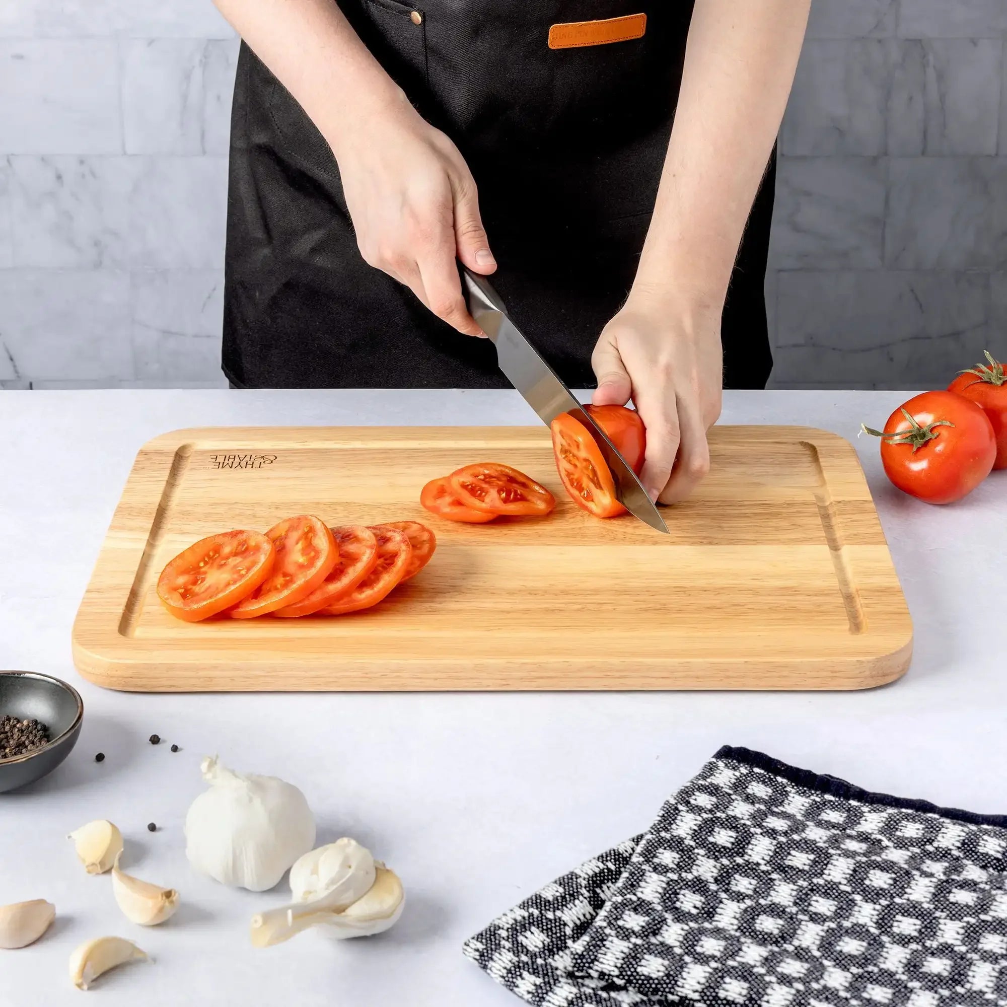 Rubberwood cutting board with non-slip handle durable long-lasting construction for reliable food preparation - united