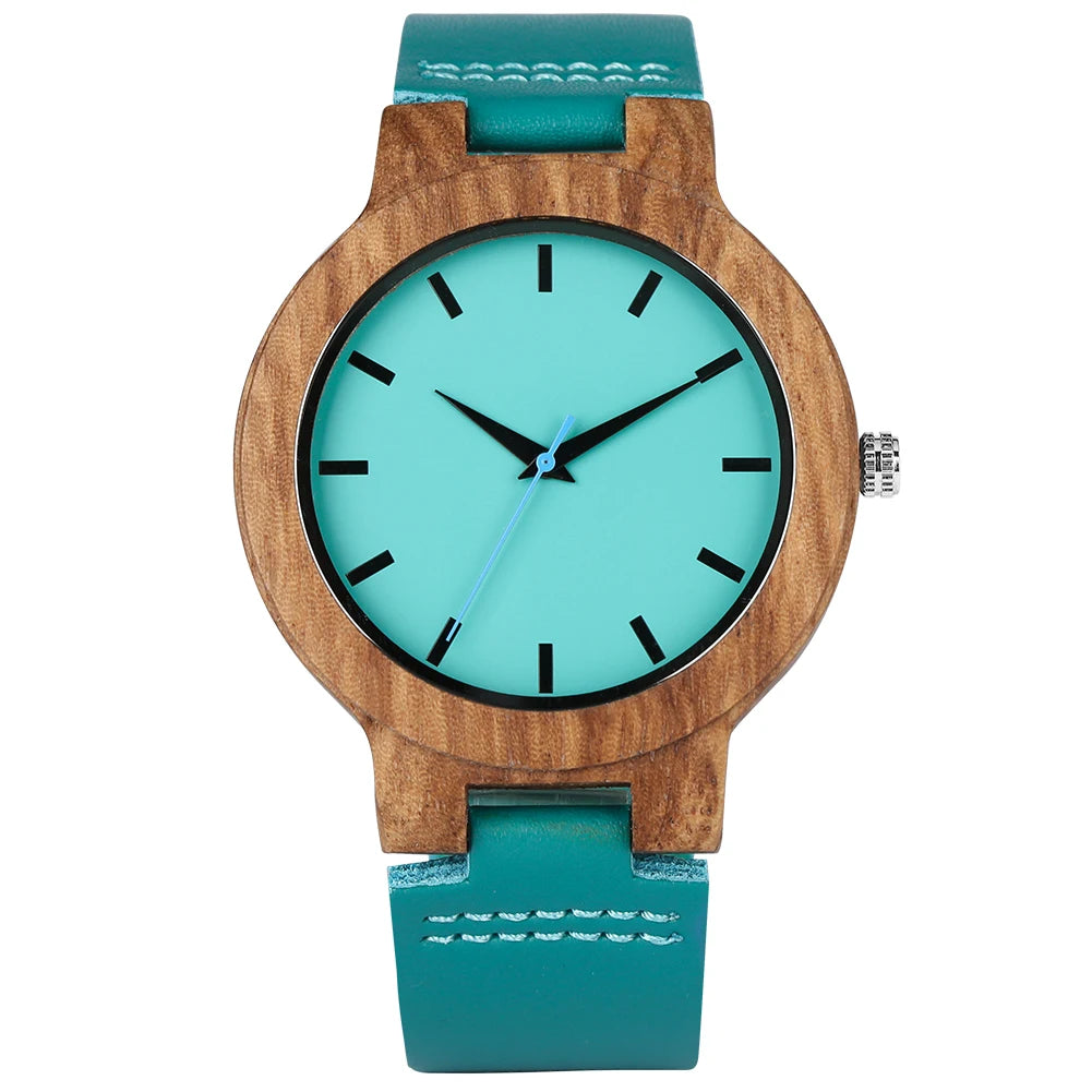 Minimalist scale blue dial quartz wood watches for men women couple styles genuine leather lover’s wristwatches