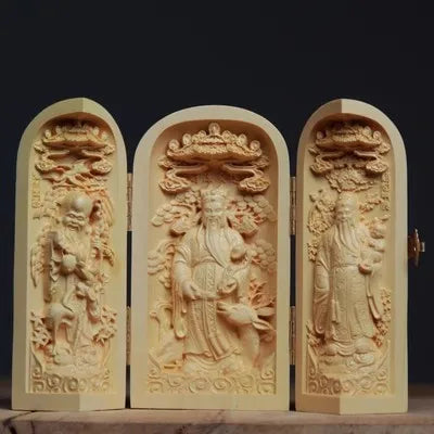 Solid wood carving three open buddha statue collapsible sculpture living room and bedroom decoration modern art - 23