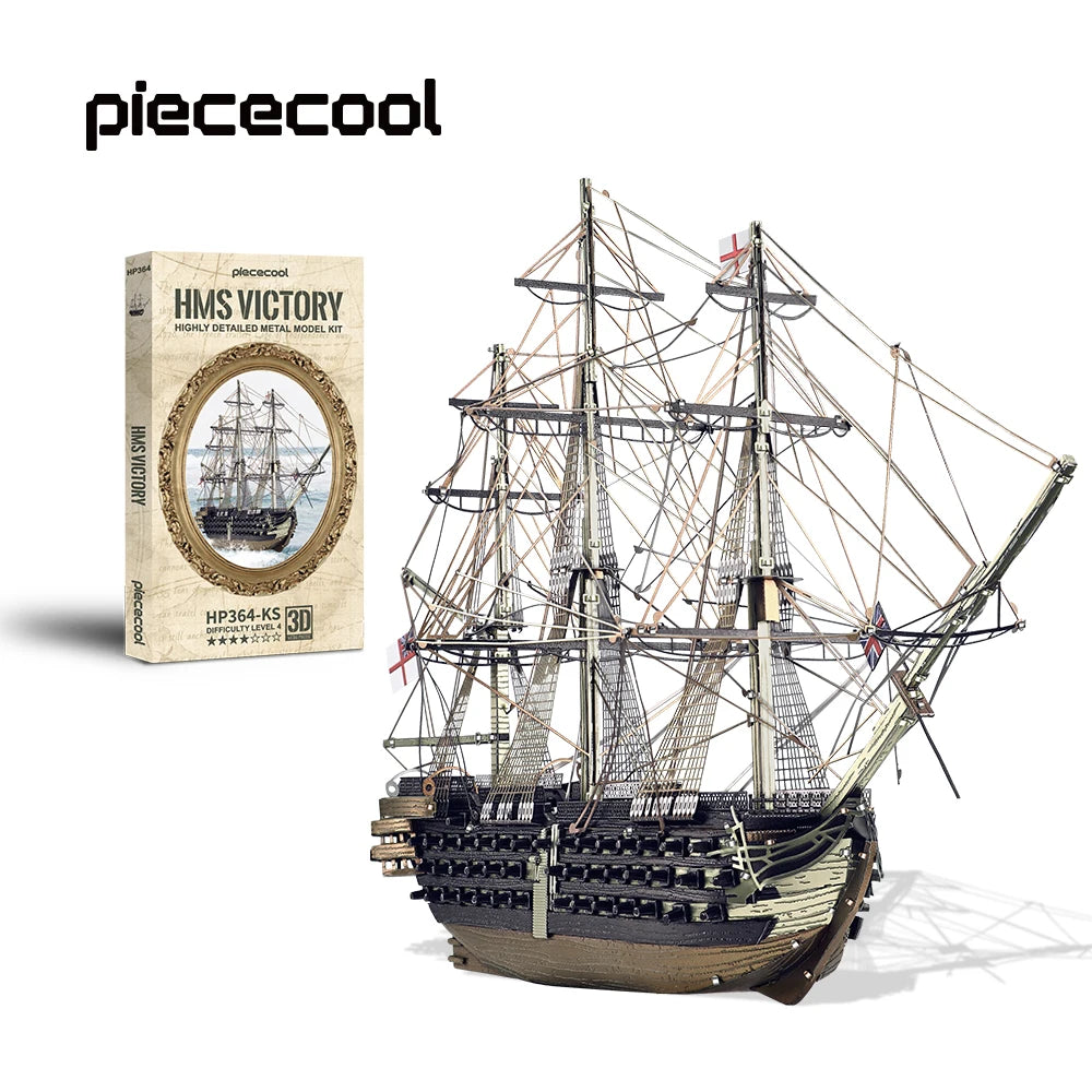 Piececool 3d metal puzzles hms victory ship model jigsaw set assembly kits for adult brain teaser diy boat collection