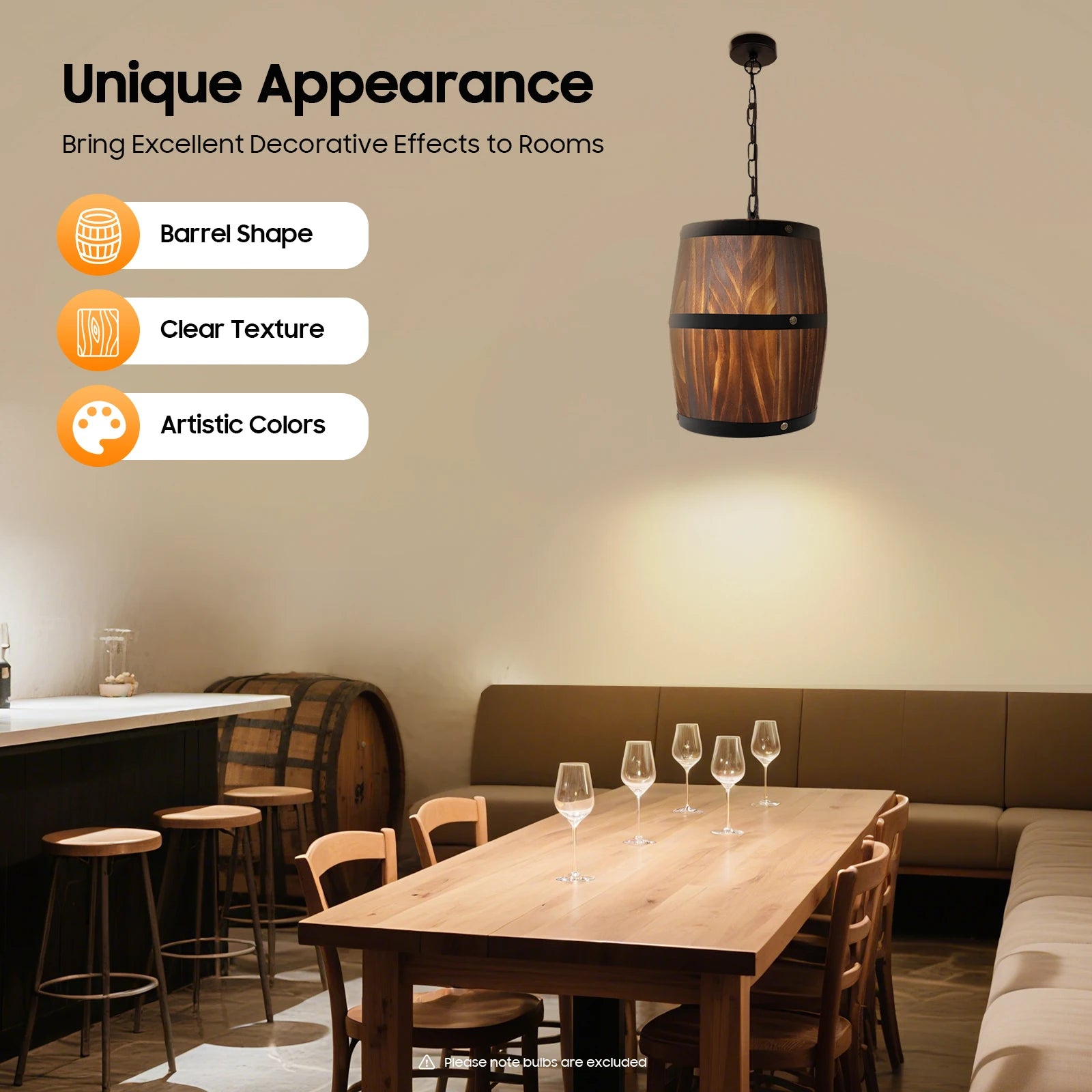 Retro wood wine-barrel pendant light e26 country loft hanging lamp industrial ceiling mounted chandelier for bar cafe
