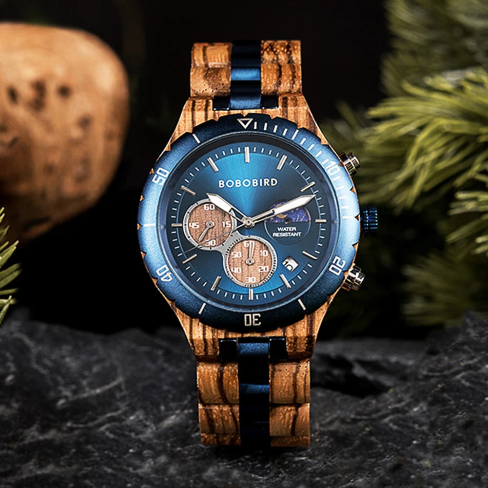 Bobo bird watches for men dynamic display of the sun and moon original luxury wooden watch environmental design