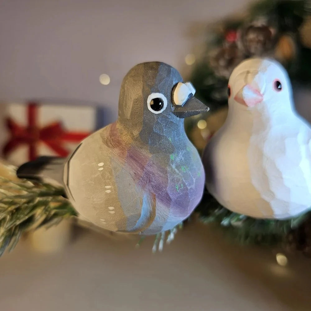 Wood carved small bird craft peace dove decor white pigeons gray pigeon handcrafted wooden carving christmas decoration