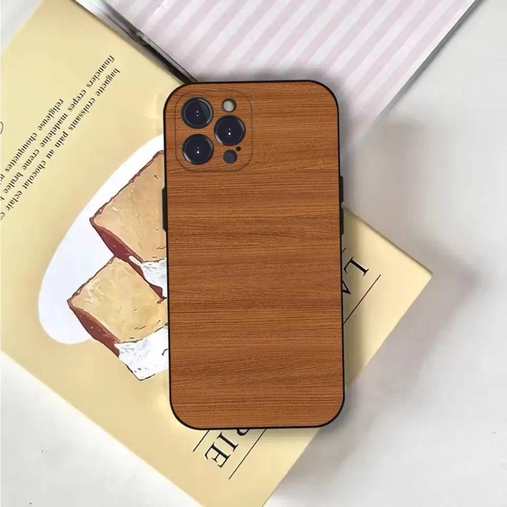 Natural wood phone case for iphone 16,15,14,13,12,11,pro,x,xs,max,xr,plus,mini soft black cover - z1 / iphone12promax