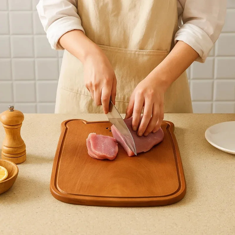 Home use solid wood bear cutting board eco-friendly thickened bread cute design fruit camping - b-large size