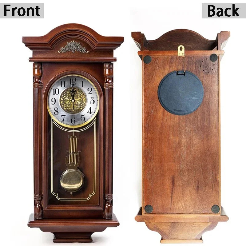 Vintage wall clock living room solid wood pendulum clocks luxury large watches bedroom decoration nordic interior