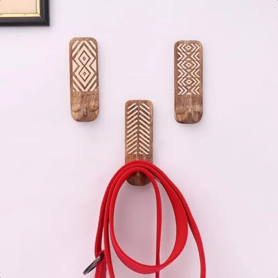 Boho decorative wood adhesive wall hooks for coats 3 6 strips waterproof rustproof towel holder nodrill hangers bathr